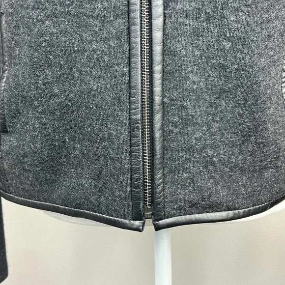 Eileen Fisher Black Leather Wool Zip Up Jacket Size M Moto